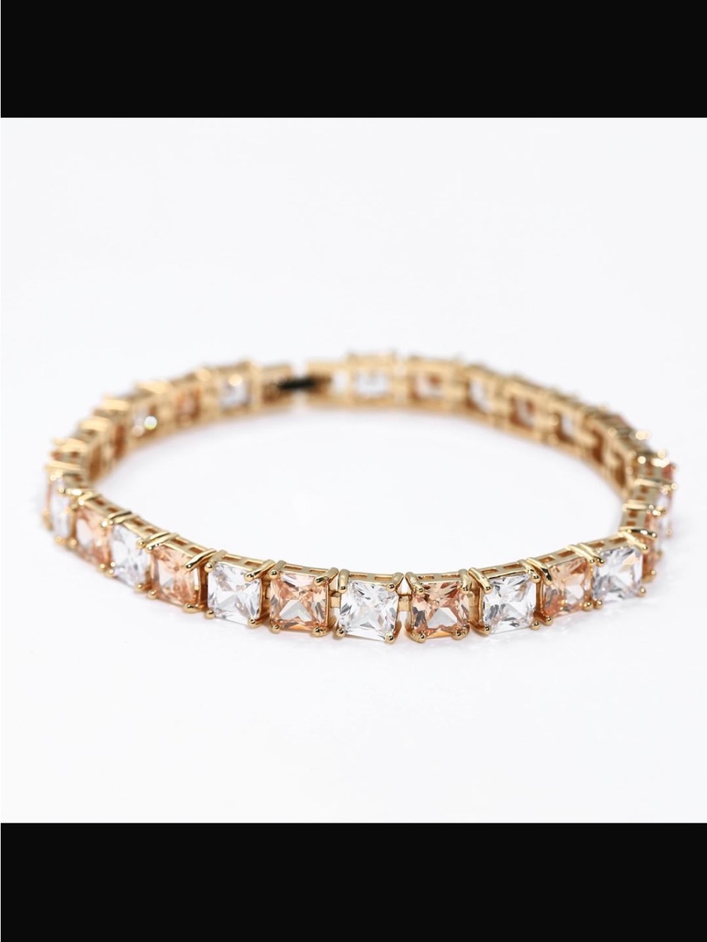 Gold-Tone Pink and Clear Square CZ Tennis Bracelet